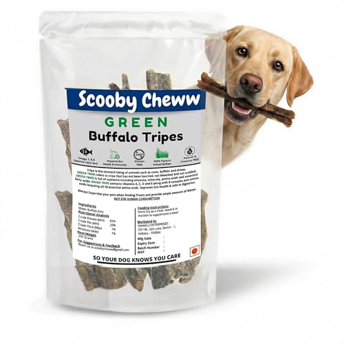 Image of Buffalo Tripe Dog Treats 100g - Dry Green Dehydrated Chews, High Protein, Rawhide Free, Omega 3 & 6 for Healthy Skin & Coat, Natural Chew for Small, Medium & Large Dogs