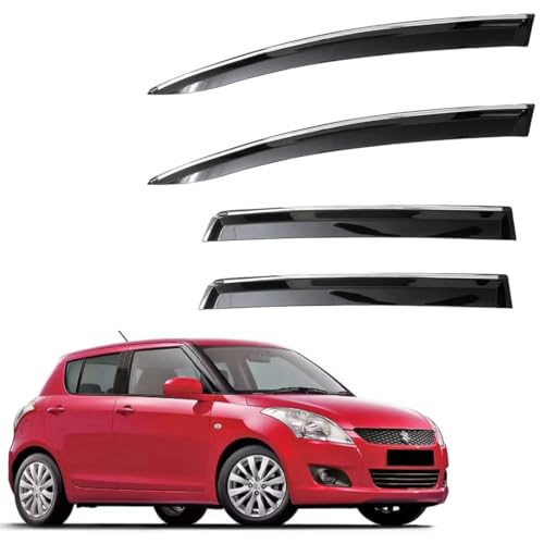 Image of CAR SAAZ Unbreakable Chrome Smoke Door Visor for Swift(2011-2017)| Premium Sun, Rain Wind Deflector Chrome Strip Side Door Rain Visor - Set of 4 Pcs