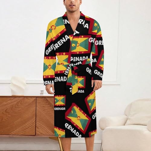 Grenada Flag Soft Robe Long Sleeve Bathrobes V Neck Sleepwear Spa Robes with Belt Men Woman2