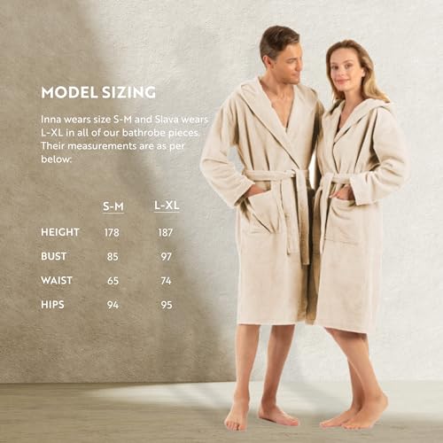 ENGLISH HOME Bademantel Damen Flauschig, Bademantel Herren mit Kapuze aus Baumwolle, Frottee Saunamantel, Unisex, Sauna Mantel Damen mit lang Gürtel