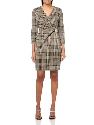 Anne Klein Damen-Wickelkleid aus Jersey, 3/4-Ärmel, Hahnentrittmuster, Schwarz/naturfarben, 38