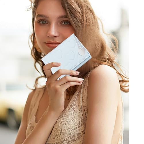 Image of Credit Card Wallet with Heart-shaped Pendant, PU Leather Credit Card Holder for Women and Girls, Cute Women's Wallet Card Holder Wallet for Shopping, Dating, Travel (blue)