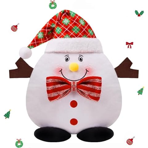 Aqratesez Snowman Plush Pillow 15'' Soft Snowman Shaped Stuffed Hugging Pillow Large Festive Decorative Cushion for Christmas Home Decoration,Birthday Holiday Party Gifts Cover