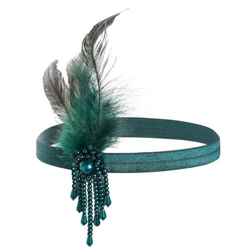 Feder Stirnband - Damen Gatsby Kostüm Accessoires, Vintage Kostümzubehör mit Kristall Quaste für Hochzeitsfeier, Karneval, Fasching & Deco Kostüm...