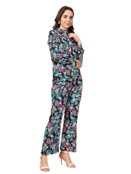 Women’s Rayo Printed Co-ord Set – Casual Button-Down Shirt with Collar & Straight-Fit Elastic Waist Pants – Soft & Breathable Fabric for Brunch, Beach-image-27