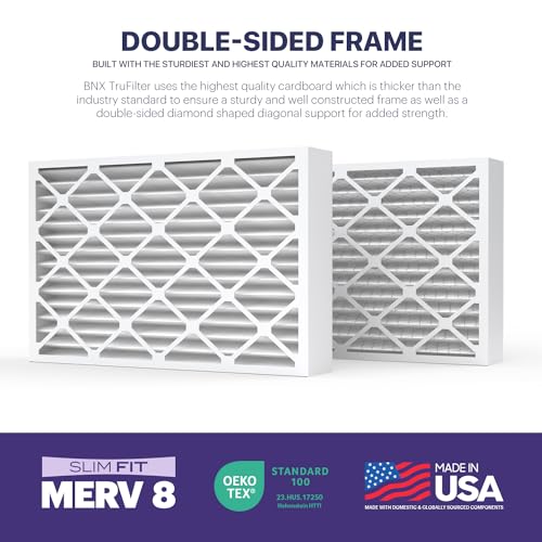 Image of BNX TruFilter 20x25x4 (19.5'' x 24.5'' x 3.63'' Slim Fit) MERV 8 Air Filter 2-Pack - MADE IN USA - Air Conditioner Furnace Filters HVAC AC Furnace Filters for Dust, Pet, Mold, Pollen MPR 600-700 FPR 5
