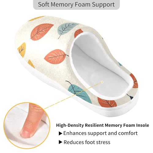 JUNZAN Fall Colorful Leaf Womens Cotton Slippers Wide Memory Foam House Shoes for Bedroom Christmas Presents 6-72