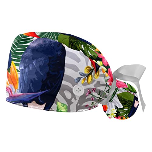 Chapeaux bouffants JDEZ à motif fleurs et toucan avec casquettes ajustables