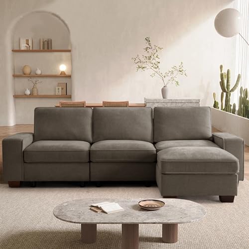Image of TEKAMON 100 inch Modular Sectional Sofa with Seats Storage, L Shaped Couch with Movable Ottoman for Living Room, Couch with Chaise, Solid Wood Frame, Spring Cushions, USB Port, Removable Covers, Brown