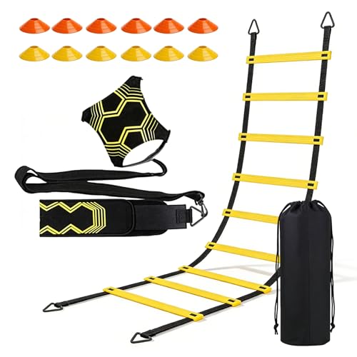 Entrainement Foot Kit, Échelle de Coordination 6m avec 12 Cônes, Accessoires Foot Entraînement pour Agilité, Vitesse et Pratique du Football