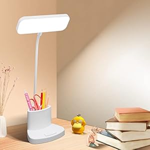 Tihokile Lampe de Bureau Sans Fil, Lampe de Bureau LED avec 3 Niveau de Luminosité, Lampe de Bureau Enfant pour Chambre Livre avec Port de Charge USB/Porte Stylo, Protection des Yeux