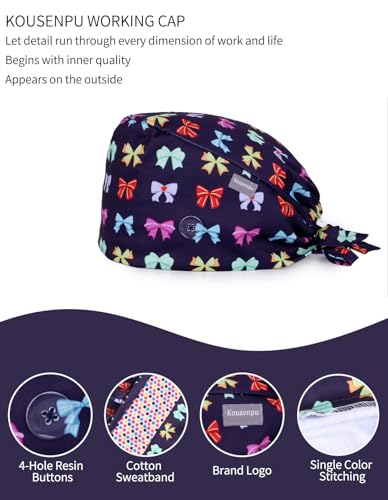Image of Kousenpu Scrub Caps for Women, Adjustable Women's Surgical Cap with Buttons, Breathable Cute Design for Nurses and Doctors