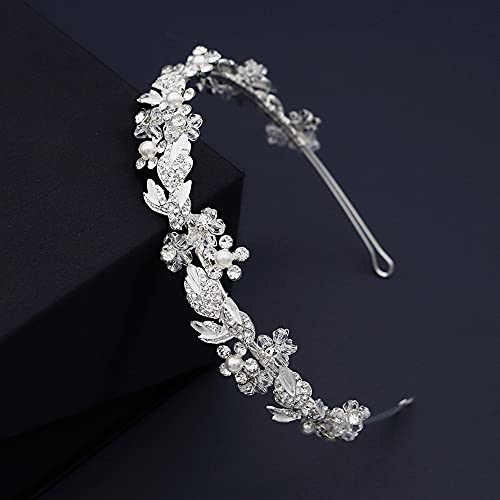 Serre-tête de mariée fait à la main pour femme avec perles blanches et strass