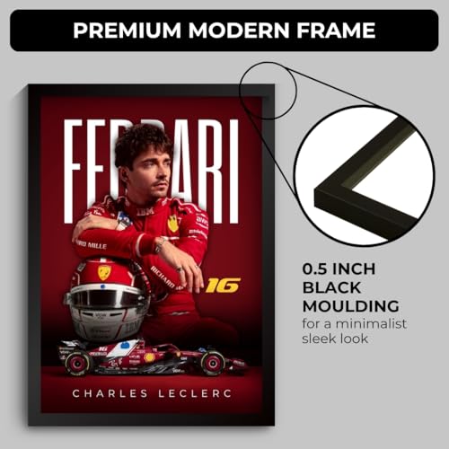 Image of Ferrari F1 Poster | Charles Leclerc Framed Ferrari F1 Car A4 Sized (31 x 23 cm) | Charles Leclerc Poster | Ferrari Car Frame Posters for Wall, Gift for Boys, Formula 1 Frames | Formula 1 Framed (F 093)