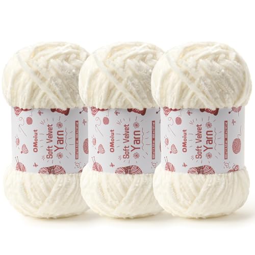 Image of 3x100g Fluffy Velvet Chenille Yarn for Crocheting and Knitting, 3x87.4yd Baby Yarn for Crocheting Soft, Crochet Chunky Yarn Amigurumi Yarns（White）