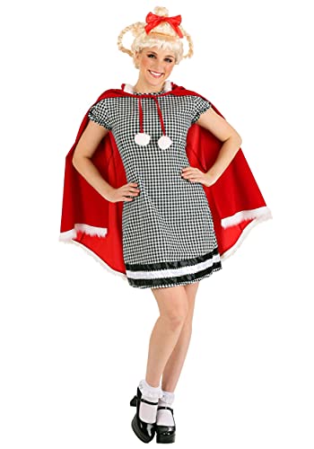 Fun Costumes Dr. Seuss The Grinch Cindy Lou Who Costume for Women, Christmas Checkered Gingham Dress & Red Velvet Cape M