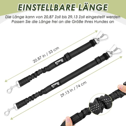 Eyein 2 Stück Hundegurt fürs Auto, Hunde Sicherheitsgurt mit Elastischer Ruckdämpfung, Verstellbarer Hund Anschnallgurt mit Universalstecker & Befestigung für Reisen Reiten im Fahrzeug, Schwarz
