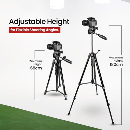 Image of AIWT20 6 Feet Heavy-Duty Camera Tripod Stand for Mobile & DSLR | Professional Photography & Video Recording | Universal Phone Mount | 360 Pan Head | Strong Aluminum Build | 6kg Load