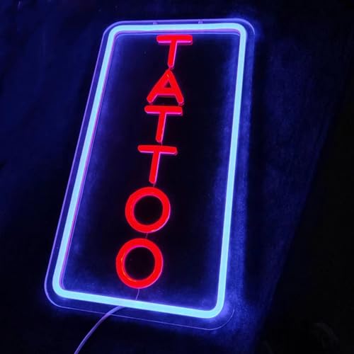 Image of LED Arylic Tattoo Neon Sign for Tattoo Shop Door Wall Light up Decor,Reusable and Dimmable Tattoo Gifts for Tattoo Lover,Tattoo Decor Shop Sign Open,16.5x9In