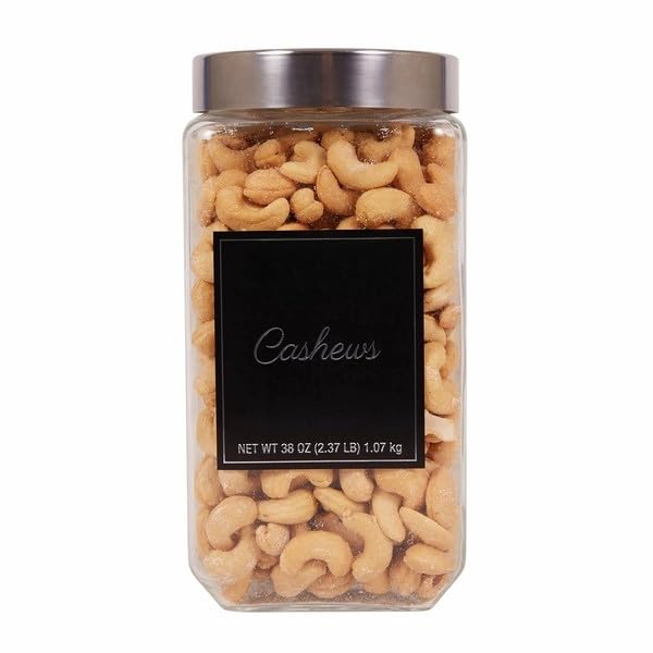 Premier Cashews , Uses W180 cashew, which is known internationally as the King of Cashew, bigger, tastier and more nutritious than any other type. Regular daily intake of cashew nuts can have a variety of health benefits, which support to prevent cardiovascular diseases, reduce the risk of diabetes, enhance bone and dental health. These premium quality nuts are packaged in glass jars with stainless steel lid and air-tight seal to maintain the proper moisture level, persevere the freshness and sweetness taste for a long time. [ 38 oz , 2.3 lb ]
