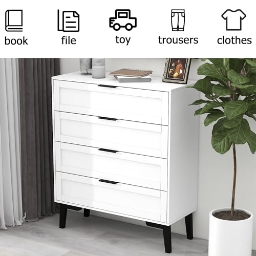 Image of Dresser for Bedroom, Storage Organizer with 4 Drawers, Chest of Drawers,Sturdy Metal Frame, Wood Tabletop for Guest Room, Closet, Entryway, White