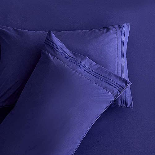 Derbell Bed Sheet Set - Brushed Microfiber Bedding - Bedding Sheets & Pillowcases - Deep Pockets - Easy Fit - Breathable & Cooling Sheets -4 Piece Queen Blue Set #TOP4