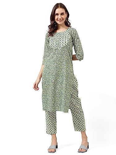 Image of MIRCHI FASHION Pure Cotton Straight Kurta Set for Women with Pant | Printed Kurta Pant Set | Ethnic Office Wear Kurta Set with Trouser
