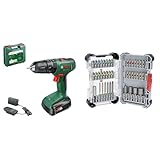 Bosch Akku-Schlagbohrschrauber EasyImpact 18V-38 (1 x 2,0-Ah-Akku, 18V System, im Handwerkerkoffer) + 43x Extra Hard Schrauberbit-Set, 43‑tlg. (197 x 110,5 mm, Professional Zubehör)