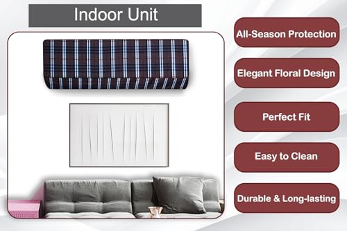 Image of The Furnishing Tree 1.5 Ton Split AC Cover for Indoor and Outdoor Units Checkered Pattern Grey