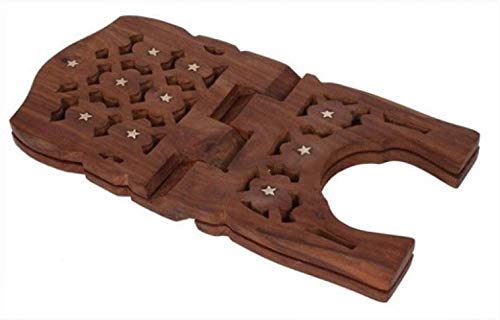 Wooden Brass Inlay Hand Carved Rehal/Holy Books (RAMAYAN,Geeta,KURAN,Bible etc) Stand- 12 * 6 inch by Wooden Era-picture-27