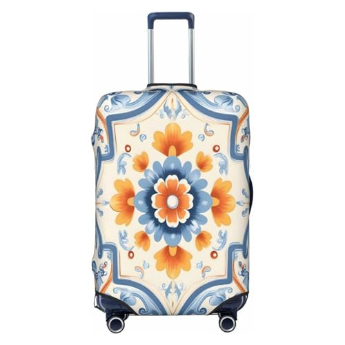 Orange Blue Paisley Flower Travel Luggage Cover Elastic Suitcase Covers Washable Anti Scratch Luggage Dust Covers Protector, Fits 25-28 inch Luggage, L - Main Image