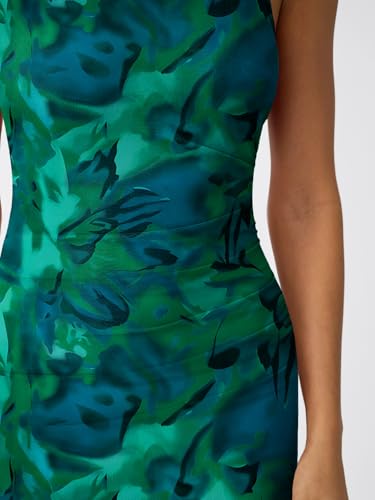 Image of Trendy Queen Bodycon Maxi Dress Womens Sleeveless Floral Print Fitted Party Club Ruched Dresses with Side Slit
