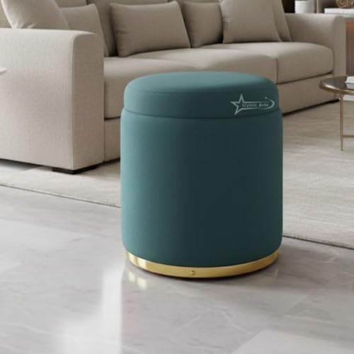 Image of Velvet Round Single Strip Ottoman Office Stool Foot Rest Stool Velvet Fabric Padded Seat Pouf Ottoman 13 X 13X 16 inch, in Round Shape for Living Room Aqua