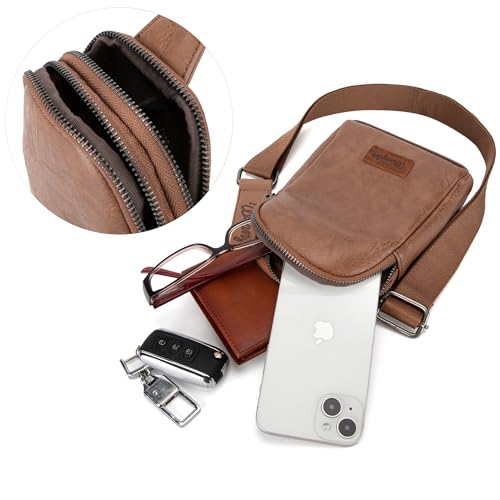 Image of Wrangler Small Sling Bag for Women, Leather Crossbody Bags Cross Body Purse Fanny Packs with Adjustable Strap for Gift
