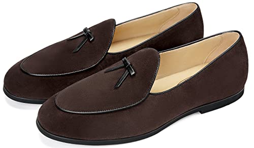Image of Journey West Men's Suede Leather Belgian Loafers for Men Slip-on Casual Penny Casual Loafers
