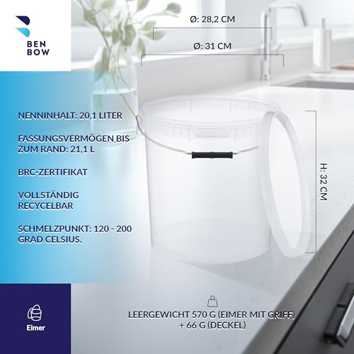 Eimer mit Deckel BenBow 20 Liter transparent für Lebensmittel