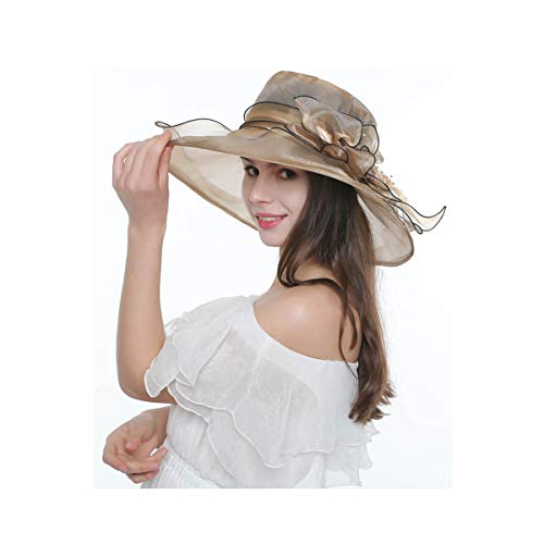 Elegant Sun Hats For Women Foldable Wide Brim Church Kentucky Derby Hat Fashion Hats Suitable For Holiday Traveling, Brown 1 #TOP3