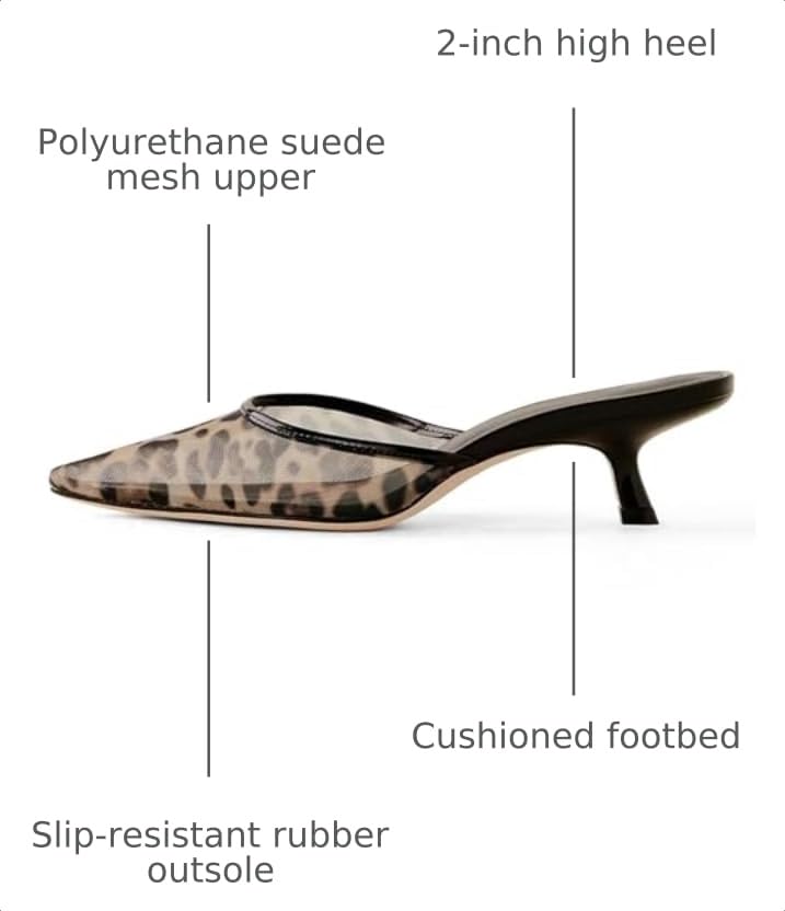 Image of ZJGZF Mesh Kitten Heels Mules for Women Closed Pointed Toe Slip on Backless Stiletto Slingback Low Heels Comfort Pumps Shoes