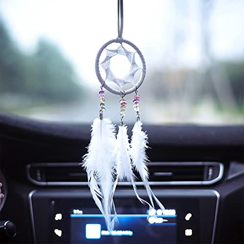 Attrape-rêves Faites à la Main, Attrapeur de Rêves avec Plumes, Attrape-rêves Mystérieux, Ornement Voiture Intérieur Rétroviseur Pendentif Charme de Voiture...