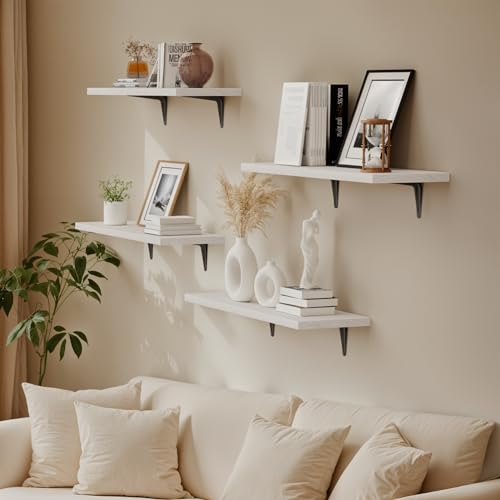 Image of SKYSEN Floating Shelves for Wall Set of 6, 23.6in Wood Wall Shelf for Decor, Bathroom, Bedroom, Storage, Book,Kitchen, Living Room - White(fs-60-w)