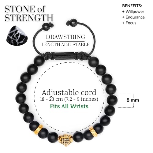 Men's Energy Bracelet with Gold Leopard Stainless Steel Bead, Adjustable Natural Gemstone Onyx Bracelet for Men3