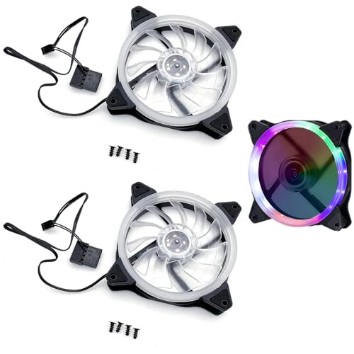 JZK 2x DC 12V basso rumore RGB LED Ventole di raffreddamento 12cm per case PC gioco ventola computer senza spazzole con cuscinetto idraulico, 12025 120mm DC ventola case computer RGB silenziosa