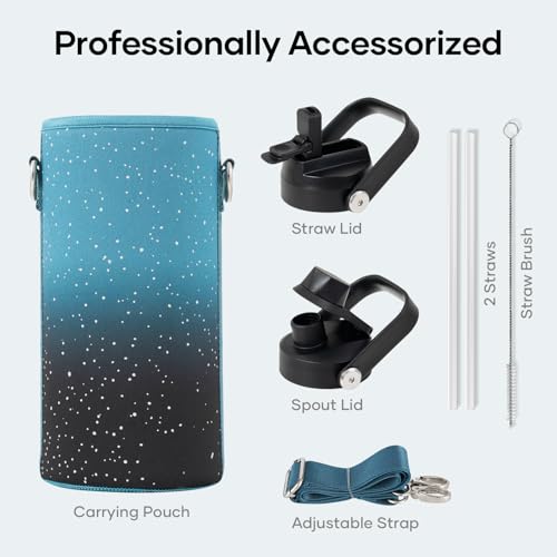 Image of BUZIO Insulated Stainless Steel Water Bottle 32 oz with Straw & Spout Lids