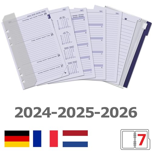 Kalpa 2024 2025 2026 A5 6 Ring Agenda Planer Einlagen Wöchentlich Komplettset Deutsch Französisch und zusätzliche Tabsheets - Image 2