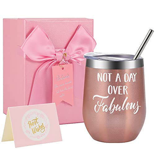 Macrolax Birthday Gifts for Women-Not a Day Over Fabulous Wine Tumbler,Funny Gifts Ideas for Mom,Best Friends,Wife,Daughter, Sister, Aunt, Coworker
