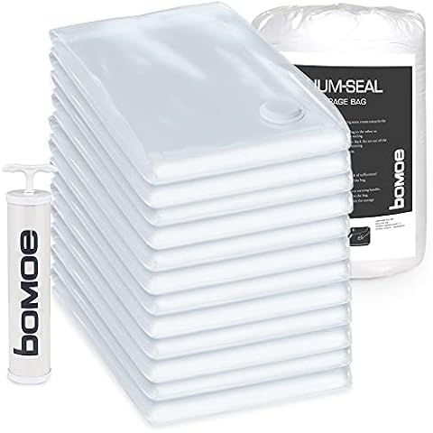 bomoe Vacuum Storage Bags Knippa 12pcs Set in 60x80cm - Reusable Vacuum Bags for Clothes & Duvet - Airtight Clothes Storage + Hand Pump - Travel Vacuum Bags as Travelling Gadget Cover
