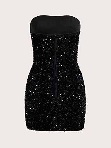 Floerns Women's Sequin Dress Sparkly Party Bodycon Mini Dress Strapless Tube Tops Dress2