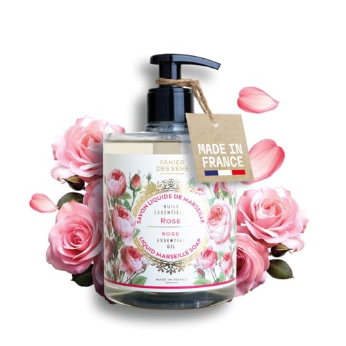 Panier des Sens - Savon de Marseille Liquide Rose - Savon Liquide Mains Hydratant - avec Huile de Coco - 97% d'Ingrédients Naturels - Savon Main Fabriqué en France - 500ml