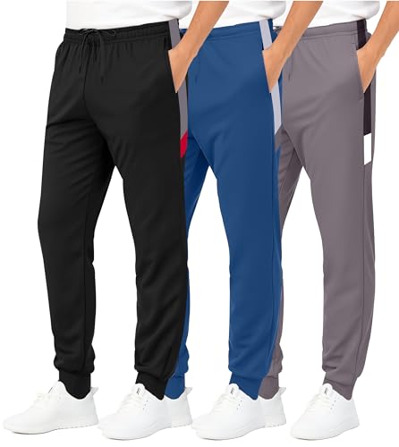 Image of Real Essentials 3 Pack: Boys' Athletic Jogger Sweatpants - Kids Teens Youth Active Sports Pants with Pockets (Sizes 5-18)