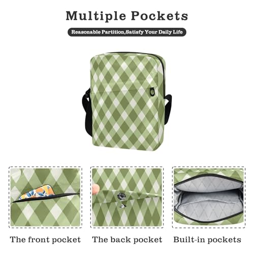 messenger bags Small Crossbody Bag Women Womens Casual Purses Adjustable Strap for Shopping Shopping- Plaid Green White2